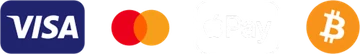 Logo's van Visa, Mastercard, Apple Pay en Bitcoin